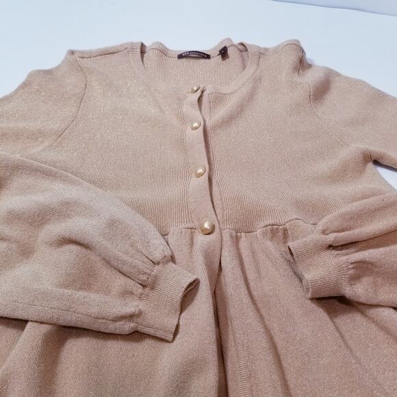 525 America Sparkles Glitters Gold Button Knit Cardigan Top - Picture 8 of 13